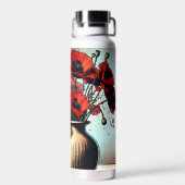 赤いかわいらしケシの花瓶 ウォーターボトル (背面)