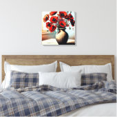 赤いかわいらしケシの花瓶 キャンバスプリント (インサイチュ (寝室))
