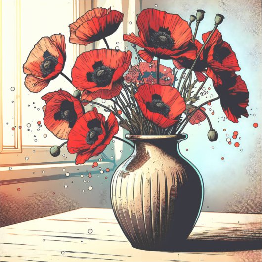 赤いかわいらしケシの花瓶 シール (正面)