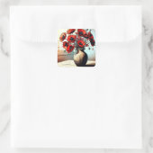 赤いかわいらしケシの花瓶 スクエアシール (バッグ)