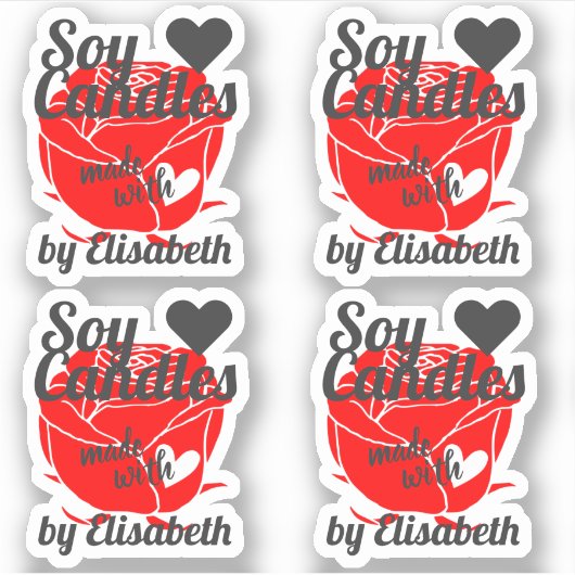 赤いかわいらしバラとハートフローラしょうゆろうそく シール (正面)