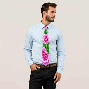 赤いかわいらしバラ模様 ネクタイ