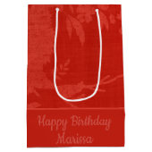 赤いかわいらしフローラ背景 ミディアムペーパーバッグ (裏面)