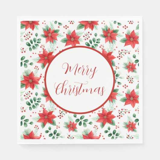 赤いかわいらしポインセチア水彩パターン スタンダードランチョンナプキン (正面)