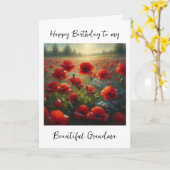 赤いかわいらしポピー畑 |おばあちゃんの誕生日 カード (黄色い花)