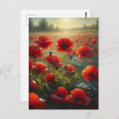赤いかわいらしポピー畑 |ことわざこんにちは ポストカード (正面/裏面)
