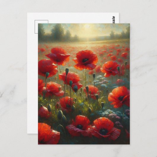 赤いかわいらしポピー畑 |ことわざこんにちは ポストカード (正面/裏面)