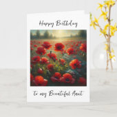赤いかわいらしポピー畑 |叔母の誕生日 カード (黄色い花)