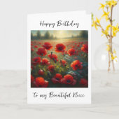 赤いかわいらしポピー畑 |姪の誕生日 カード (黄色い花)