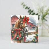 赤いかわいらし弓のクリスマスに茶色の馬 シーズンカード (スタンド正面)
