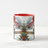 赤いかわいらし弓のクリスマスに茶色の馬 マグカップ (中央)