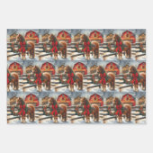 赤いかわいらし弓のクリスマスに茶色の馬 ラッピングペーパーシート (正面3)