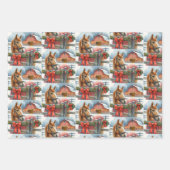 赤いかわいらし弓のクリスマスに茶色の馬 ラッピングペーパーシート (正面2)