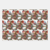 赤いかわいらし弓のクリスマスに茶色の馬 ラッピングペーパーシート (正面)