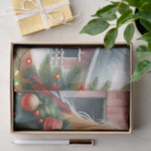 赤いかわいらし弓のクリスマスに茶色の馬 薄葉紙 (ギフト)