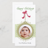 赤いかわいらし弓の休日フォトカードとオーナメント シーズンカード (正面/裏面)