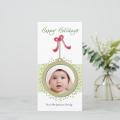 赤いかわいらし弓の休日フォトカードとオーナメント シーズンカード (スタンド正面)