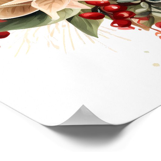 赤いかわいらし水色クリスマスポインセチア花 ポスター (角)