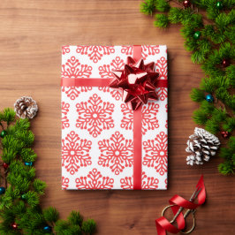 赤いかわいらし白いクリスマスの雪の結晶のギフトラップ ラッピングペーパー