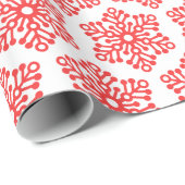 赤いかわいらし白いクリスマスの雪の結晶のギフトラップ ラッピングペーパー (ロールコーナー)