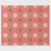 赤いかわいらし緑のクリスマスの雪の結晶のギフトラップ ラッピングペーパー (フラット)