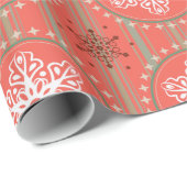 赤いかわいらし緑のクリスマスの雪の結晶のギフトラップ ラッピングペーパー (ロールコーナー)