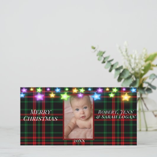 赤いかわいらし緑の格子模様の星灯に写真を追加 シーズンカード (スタンド正面)