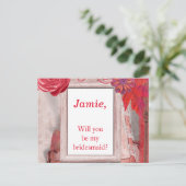 赤いかわいらし花が私の花嫁になる インビテーションポストカード (スタンド正面)