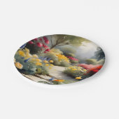 赤いかわいらし黄色のバラの青い花を持つ庭 ペーパープレート (アングル)