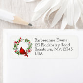 赤いかわいらし(鳥)ショウジョウコウカンチョウとリースのパーソナライズ ラベル (インサイチュ)