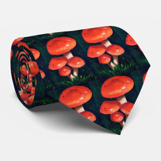 赤いきのこのタイ(パステル調の芸術) ネクタイ (ロール)