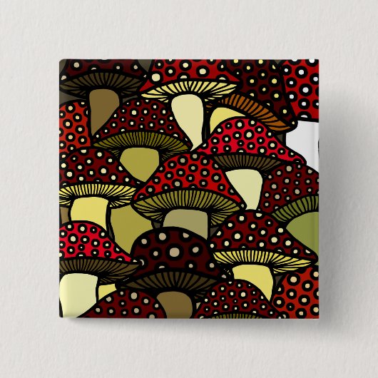 赤いきのこボタン 缶バッジ (正面)