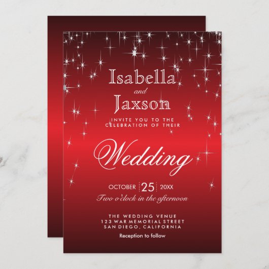 赤いきらきら星の光 ウェディング 招待状 (正面/裏面)