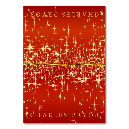 赤いきらめくサテンテンテントネームカードの金ゴールド星 テーブルナンバー (正面)