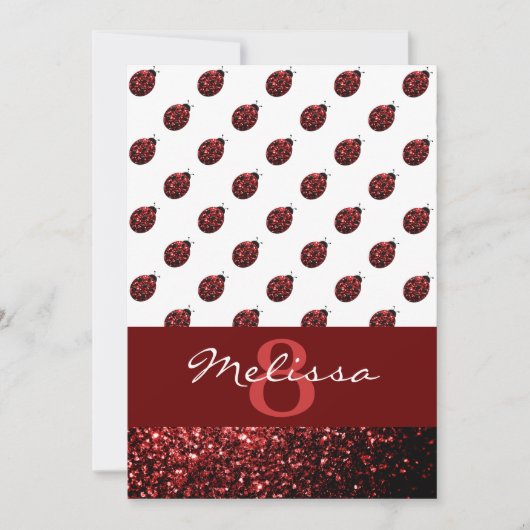 赤いきらめくスパークルズLadybug誕生日招待状 招待状 (正面)