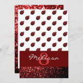 赤いきらめくスパークルズLadybug誕生日招待状 招待状 (正面/裏面)