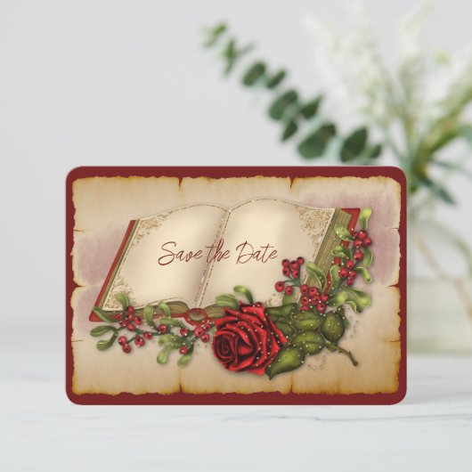 赤いきらめくバラの金ゴールド色のバイブル・ページ セーブザデート (スタンド正面)