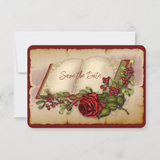 赤いきらめくバラの金ゴールド色のバイブル・ページ セーブザデート (正面)