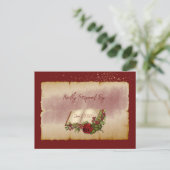 赤いきらめくバラの金ゴールド色のバイブル・ページ ポストカード (スタンド正面)