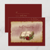 赤いきらめくバラの金ゴールド色のバイブル・ページ 出欠カード (正面/裏面)