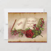 赤いきらめくバラの金ゴールド色のバイブル・ページ 出欠カード (正面)