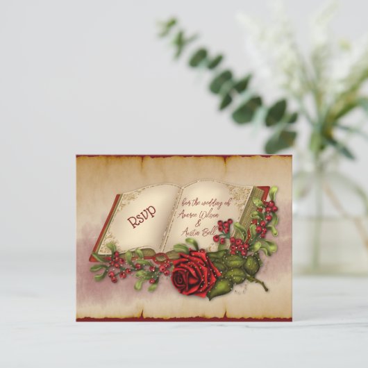 赤いきらめくバラの金ゴールド色のバイブル・ページ 出欠カード (スタンド正面)