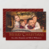 赤いきらめく写真の金ゴールドメリークリスマス シーズンカード (正面/裏面)