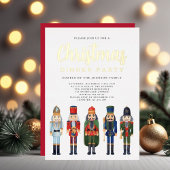 赤いくるみ割り人形のクリスマスディナーパーティー ゴールド 箔招待状