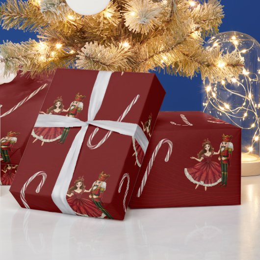 赤いくるみ割り人形クララキャンディケイン ラッピングペーパー (クリスマス)