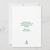 赤いけないサンタハットの白い猫モダン シーズンカード (裏面)