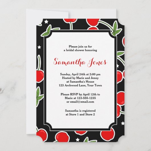 赤いさくらんぼおよび星のレトロによって型抜きされるブライダルシャワー 招待状 (正面)