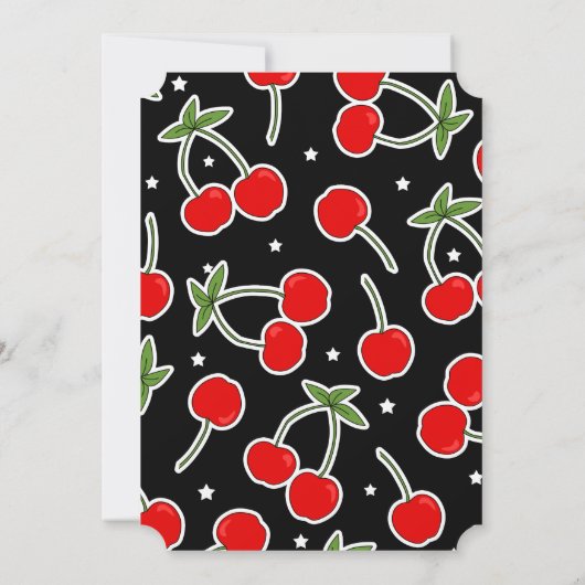 赤いさくらんぼおよび星のレトロによって型抜きされるブライダルシャワー 招待状 (裏面)