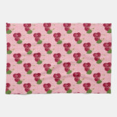 赤いさくらんぼがピンクに白いドットかわいい キッチンタオル (横)