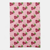 赤いさくらんぼがピンクに白いドットかわいい キッチンタオル (縦)